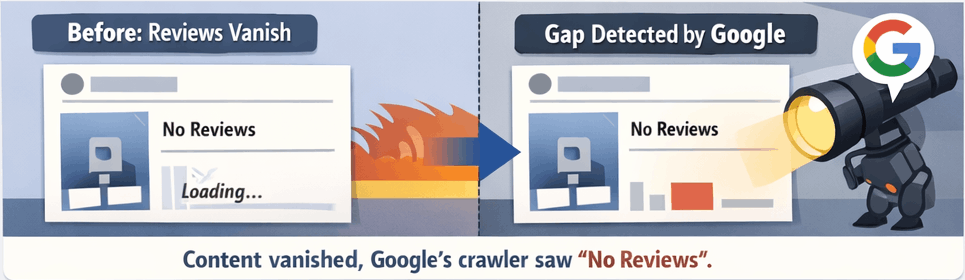 Disappearing content and no reviews.