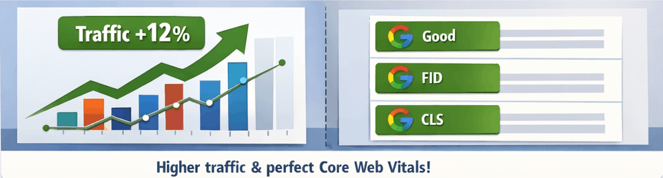Recovery of traffic and perfect core web vitals.